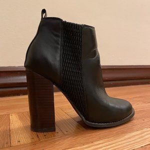 Black leather block bootie